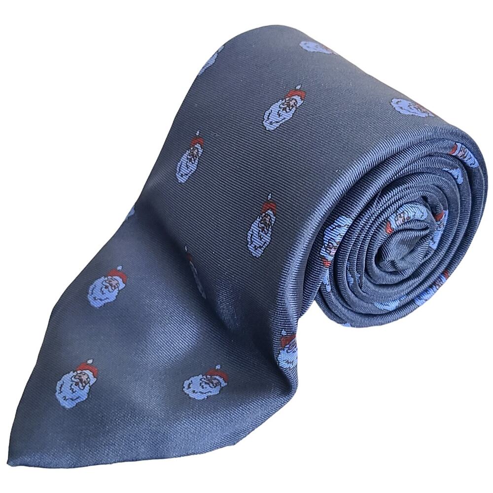 Wembley Blue Santa Heads Holiday Novelty Silk Necktie Made in USA 56x3